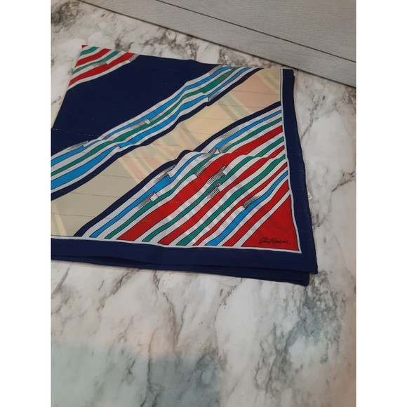 3 Vintage Scarves 1 Blue Peach Yellow 1 Blue Red Pink 1 Red White Blue - Picture 6 of 9